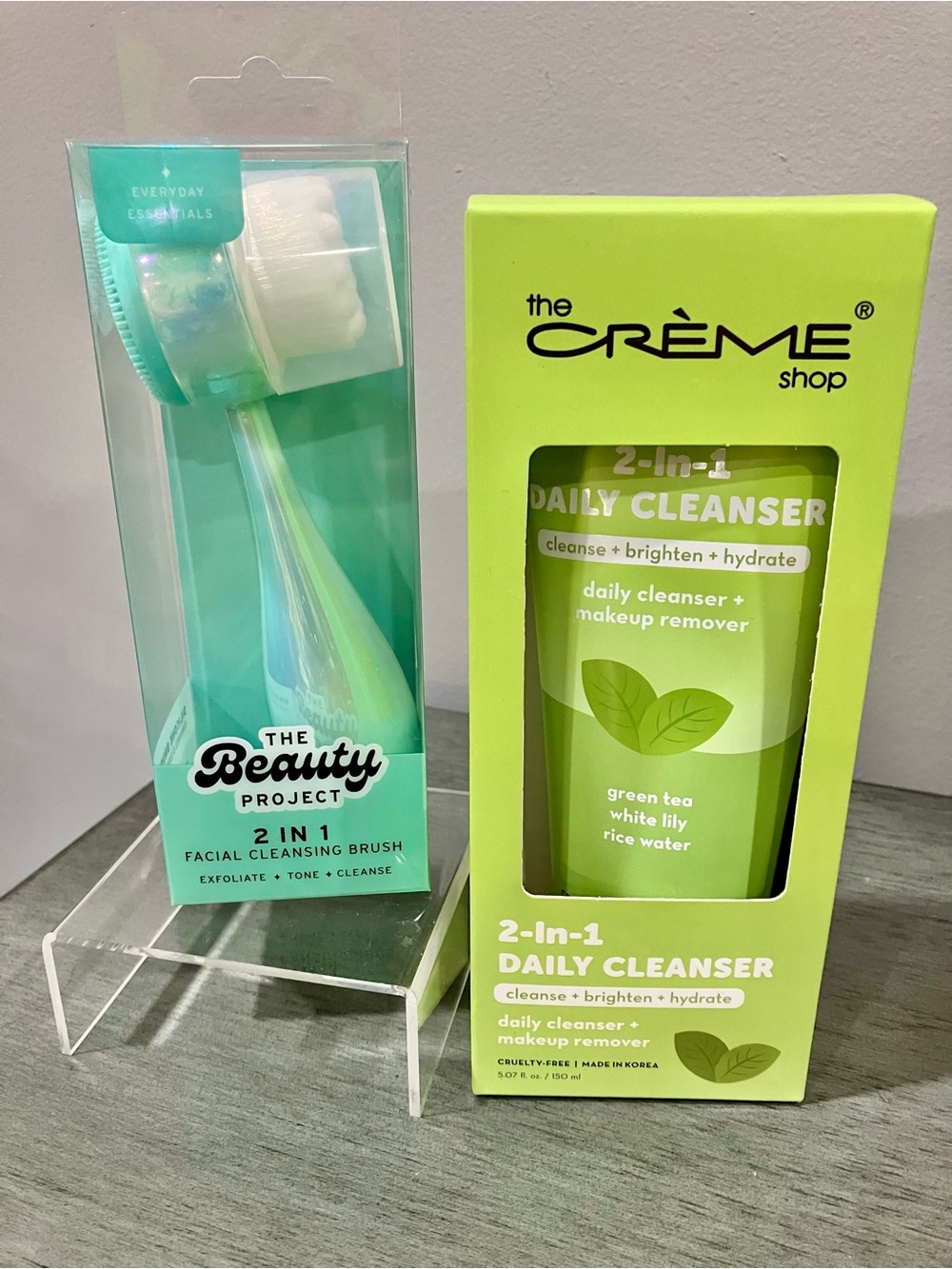 The Crème Shop 2-In-1 Daily Cleanser and 2-in-1 Facial Cleanser brush duo